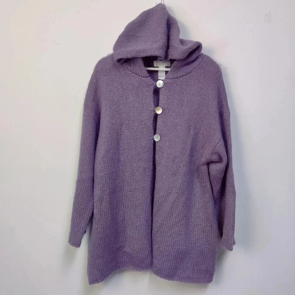 soft surrounding lavender mohair wool hooded cardigan sweater large - Picture 6 of 10